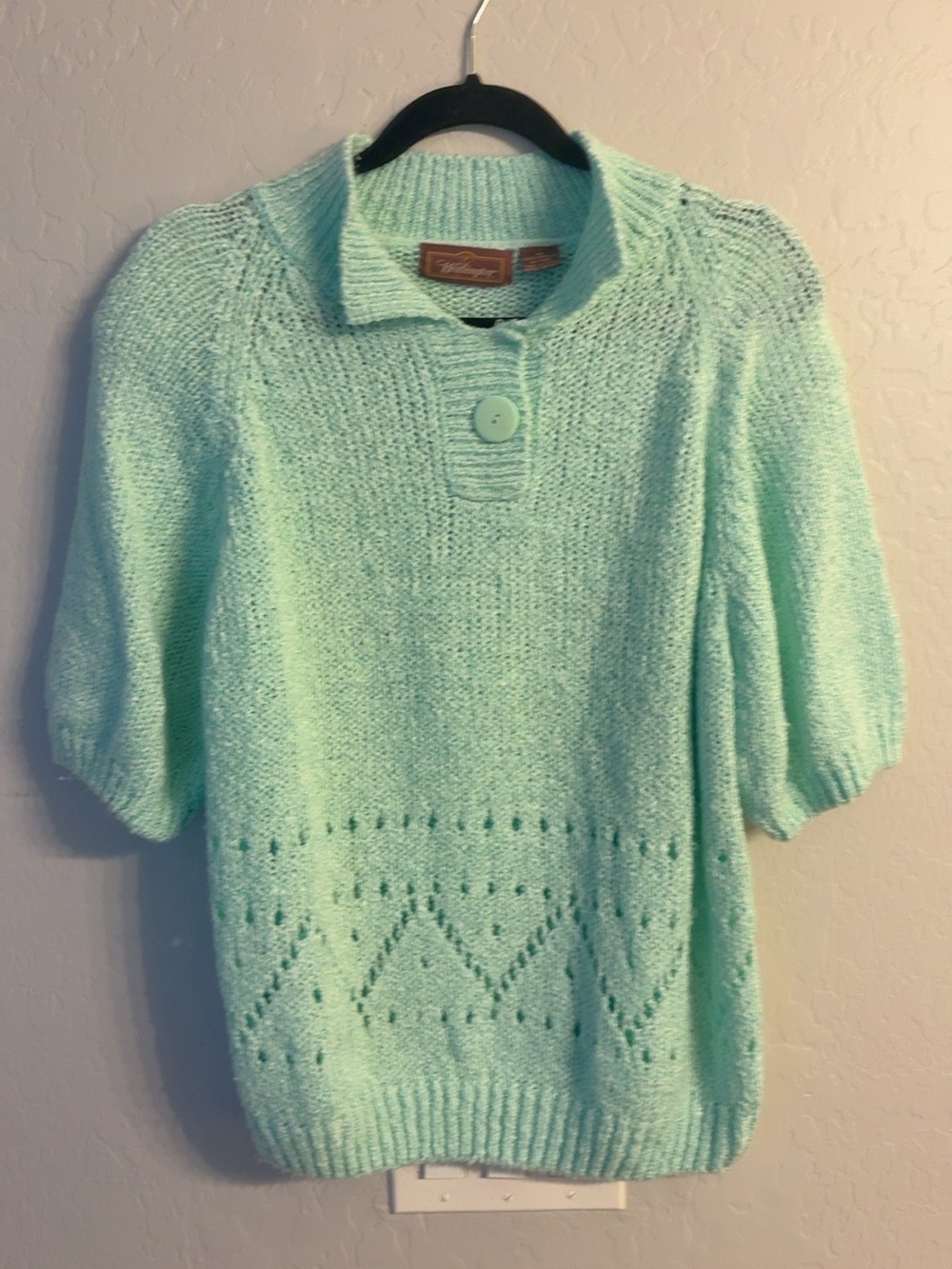 Vintage Worthington Mint Green Pointelle Knit Collared Sweater Top